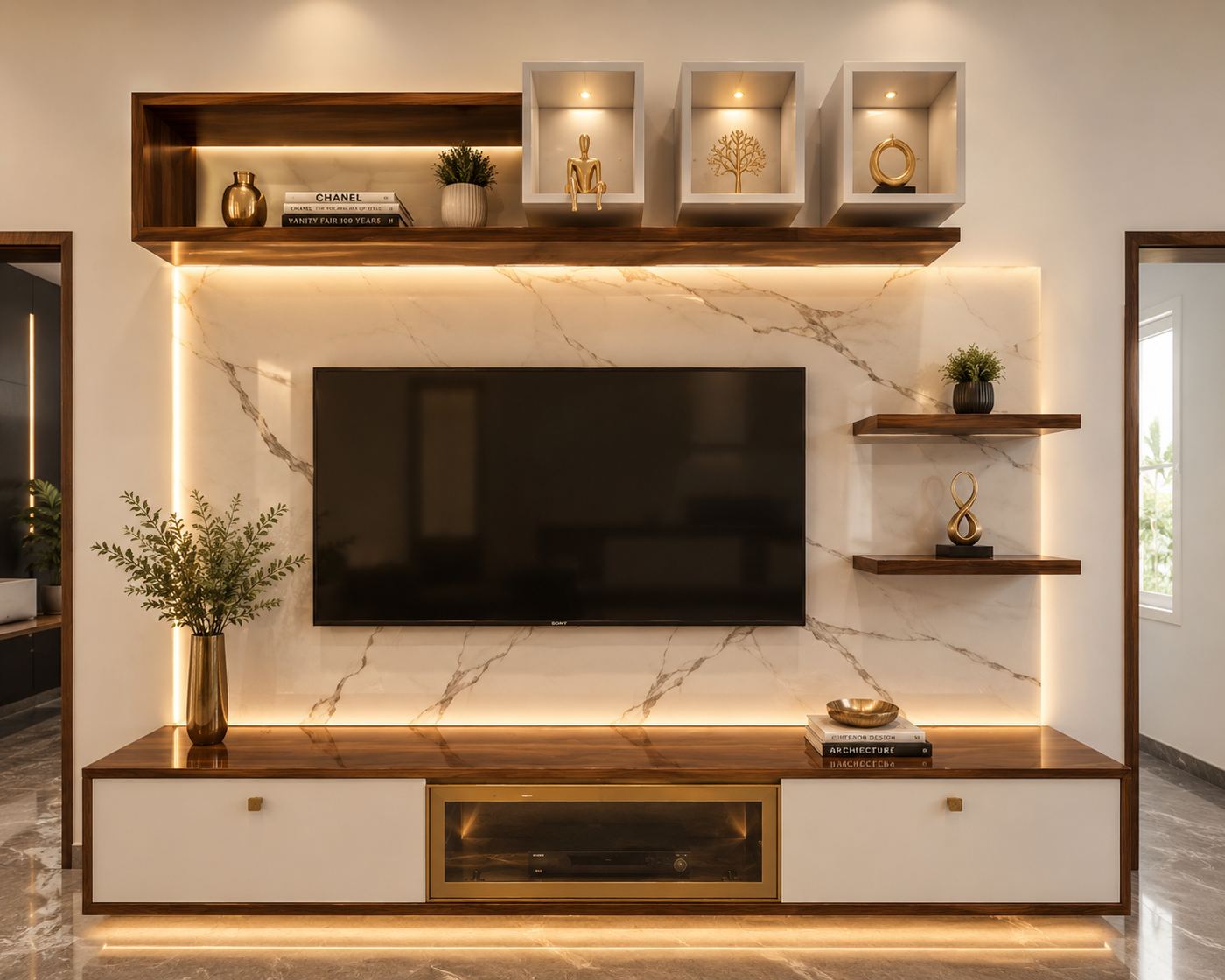 TV unit with display shelving