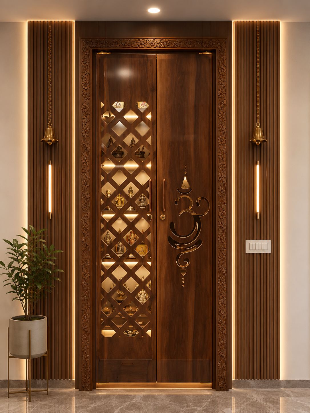 Carved pooja room door