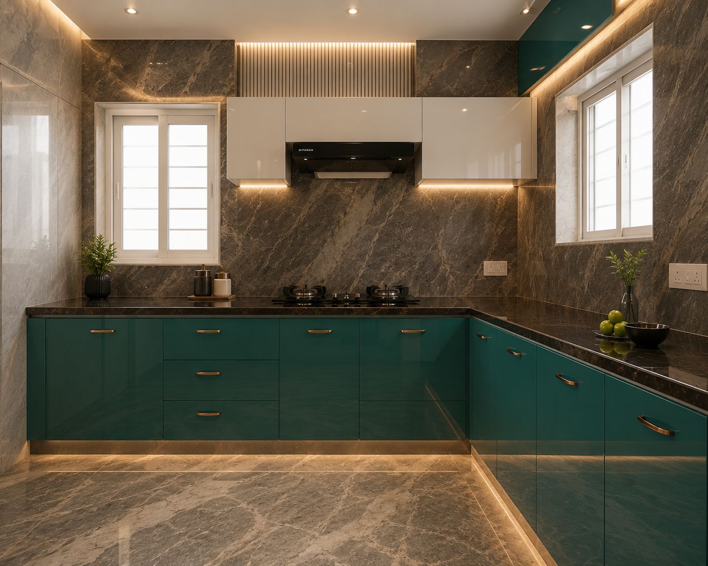 Kitchen with green cabinets